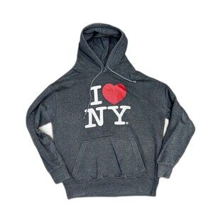 I Love NY Size Small Vintage Hoodie Mens Pullover New York S Gray Sweatshirt NYC